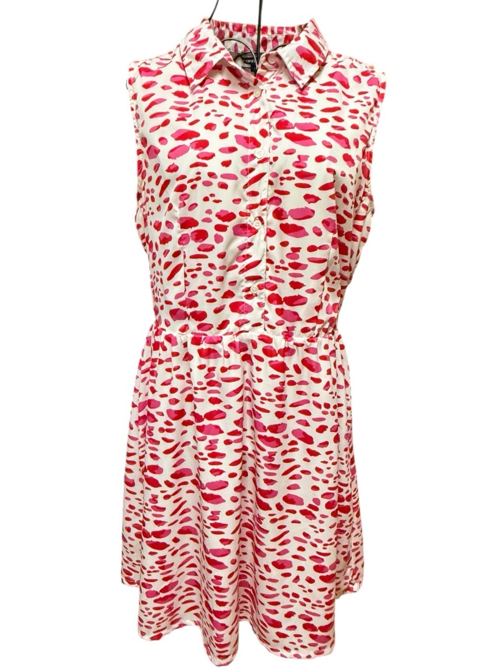 Contempo Sleeveless Pink Patterned Collared Dress Large